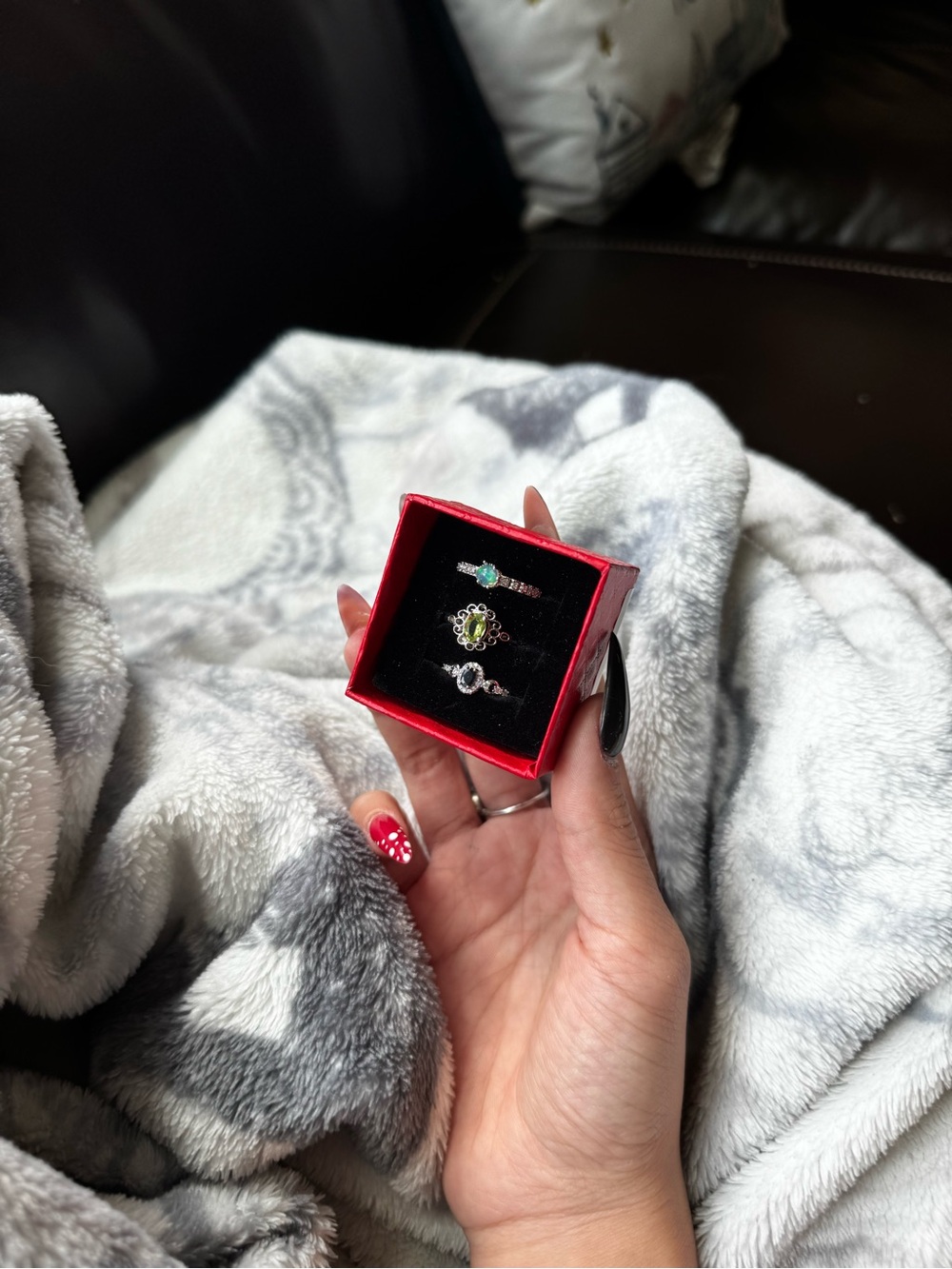 Silver Green Gemstone Ring Stack - Women Jewelry